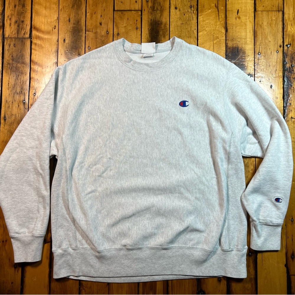 Vintage Champion Men’s XL Reverse Weave Pullover Sweater Gray Logo Patch Comfort